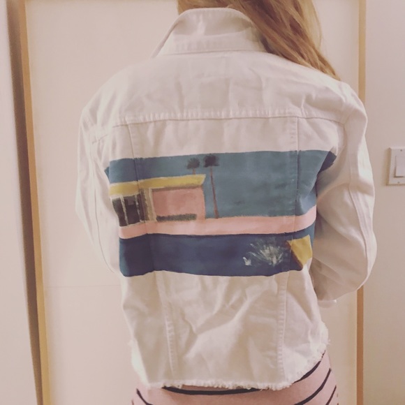 Jackets & Blazers - Hockey inspired custom painted white denim jacket!